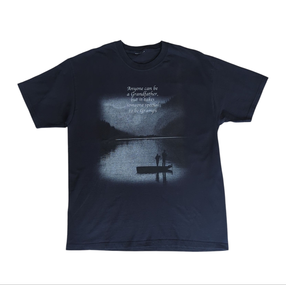 Grandfather Inspirational Short Sleeve Graphic Fishing Tee Shirt LARGE Blue